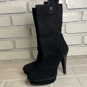 Calvin Klein Jeans suede heeled cowgirl boots platform black woman's so: 8.5